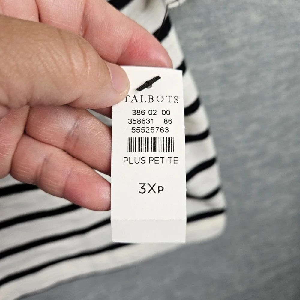 Talbots Plus Petite Women's 3XP Black White Striped Square Neck 3/4 Sleeve Top